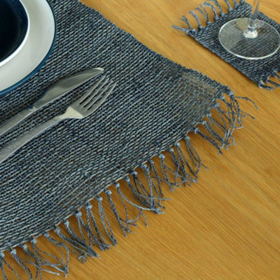 Serenityy Seagrass Fringe Placemat CharcoalHandwoven Eco-Friendly 57X34 CmLightweight. from B&Q