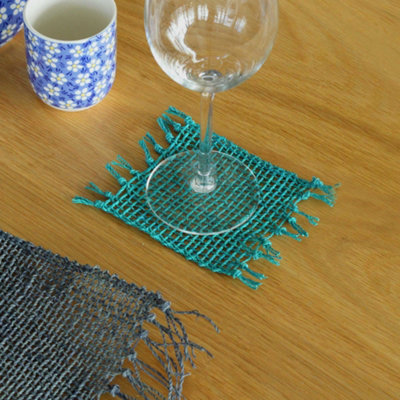 Serenityy Aw Dropship Uk Set Of 4 Handwoven Seagrass Fringe CoastersTurquoise15 X 11 Cm from B&Q
