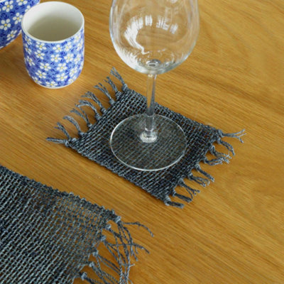 Serenityy Aw Dropship Uk Set Of 4 Seagrass Fringe Coasters CharcoalHandcrafted Eco-Friendly Rectangular Coasters 15X11 Cm from B&Q