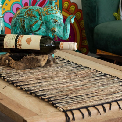 Serenityy Aw Dropship Uk Water Hyacinth Table RunnerBlack Tiger Pattern With Fringe150 X 36 Cm from B&Q