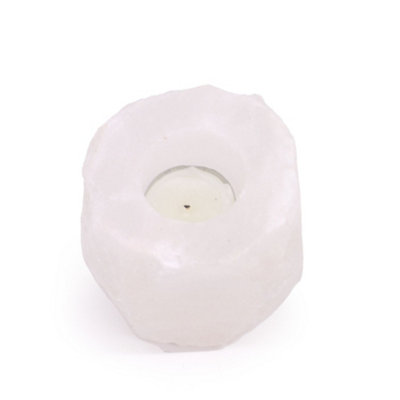 Serenityy Crystal Rock Himalayan Salt Candle Holder 600-800GWhite Brushed Matt FinishIndoor Tealight Holder from B&Q