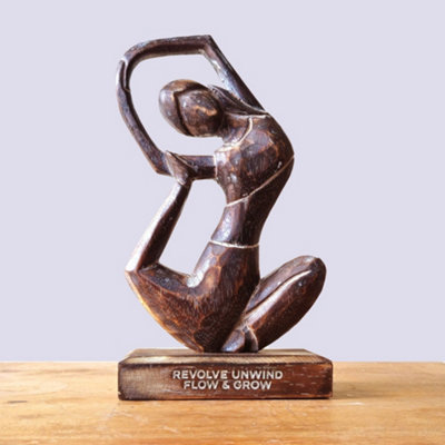 Serenityy Wooden Yoga Lady Figurine Antique Revolved Pose"revolve UnwindFlow & Grow" from B&Q