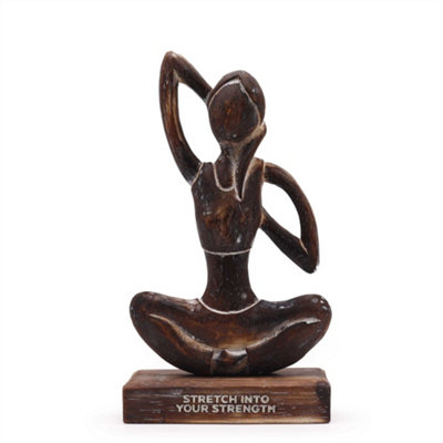 Serenityy Wooden Yoga Lady FigurineAntique FinishCow Face Pose"stretch Into Your Strength" from B&Q