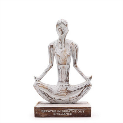 Serenityy Wooden Yoga Lady FigurineWhitewash FinishEasy Pose"breathe In Breathe Out Brilliance" from B&Q