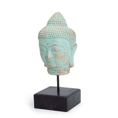 Serenityy Stillness Buddha Head On StandGreen Copper FinishMetal Head Sculpture1.32 KgIndoor Centrepiece from B&Q