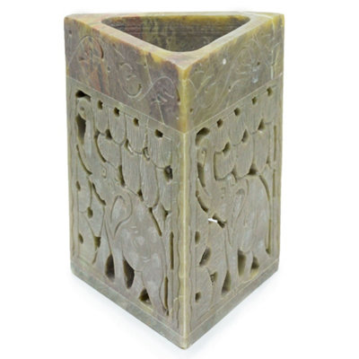 Serenityy Triangle Soapstone Oil Burner 11 X 9 CmElephant MotifNatural SoapstoneMade In India from B&Q