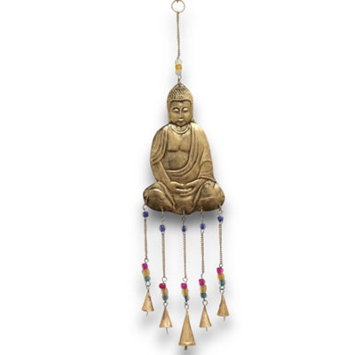 Serenityy Indian Buddha Wind ChimeLarge 5 Brass Bell Chime With Colourful Beads. from B&Q