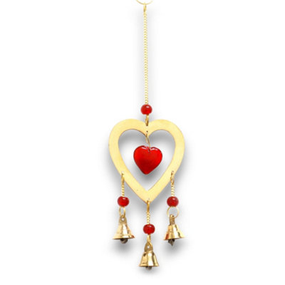Serenityy Indian ChimesBrass Wind Chime With 3 Bells And Ruby Glass Heart Beads from B&Q