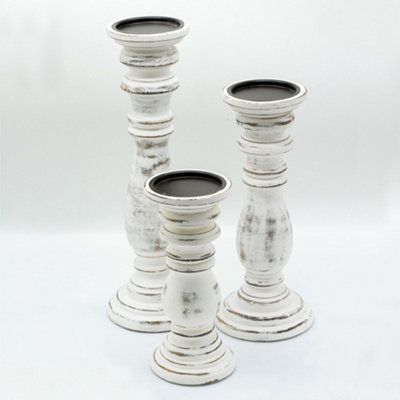 Serenityy Classic Candle Stand Whitewash SmallMango WoodDistressed Finish23 X 10 Cm from B&Q