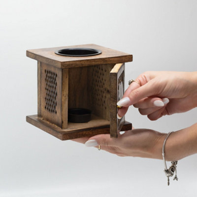 Serenityy Large Mango Wood Oil Burner With Elephant CarvingBrass Knob12 X 12 Cm. from B&Q