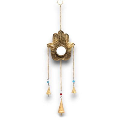 Serenityy Indian Hamsa Wind Chime With Mirror And 3 Brass BellsGold Finish. from B&Q