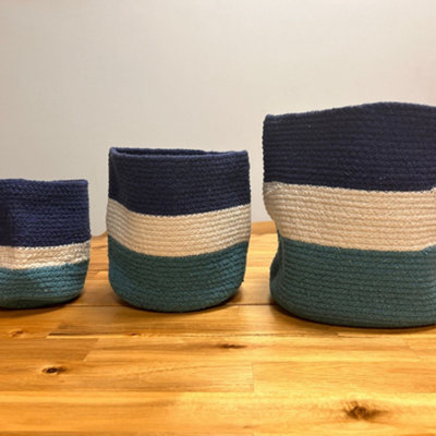 Kdmd Unisex Blue Set Of Evil Eye Jute Rope Baskets In Size 3 - Image 3
