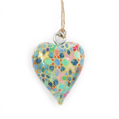 Serenityy Small Decor Wood HeartMediterranean Tile PatternMulticolour Small Wood Heart Décor from B&Q