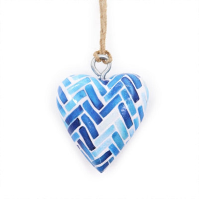Serenityy Small Decor Wood HeartBlue StripesSmall Gloss Printed Wooden Heart For Crafts And Home Accents from B&Q