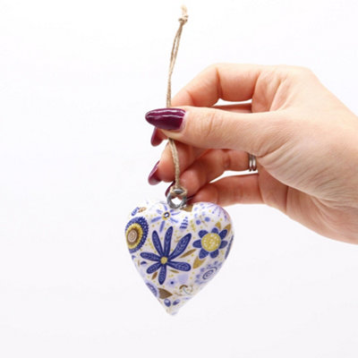 Serenityy Large Blue Floral Decorative Wood Heart PlaqueGloss Finish from B&Q