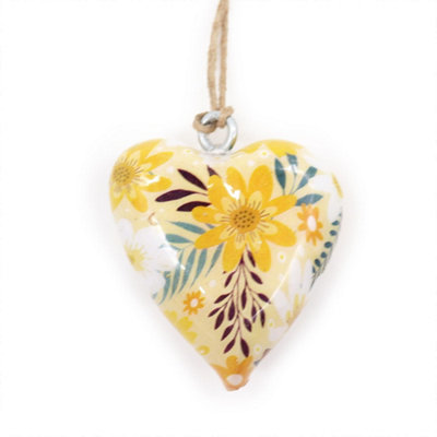 Serenityy Large Decorative Wood Heart Plaque Yellow Floral DesignGloss FinishLightweight 22G from B&Q