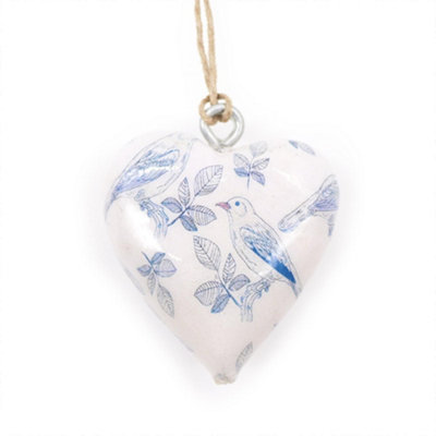 Serenityy Large Decor Wood Heart Blue BirdPrinted Gloss FinishLightweight Wooden Ornament from B&Q