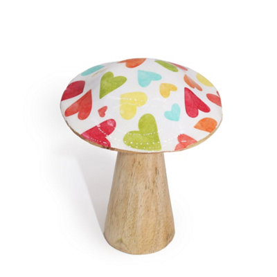 Serenityy Small Wooden Mushroom Decoration Pastel Hearts Enamel FinishLightweight Nursery And Kids Room Accent from B&Q