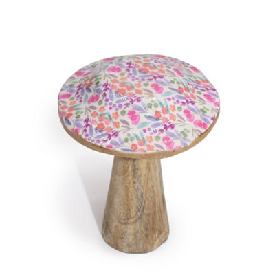 Serenityy Small Wooden MushroomPretty Floral Multicolour FigurineLightweight 139G. from B&Q