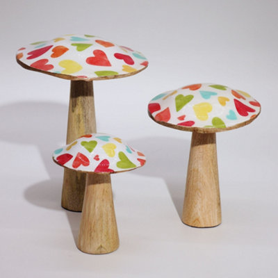 Serenityy Medium Wooden Mushroom Figurine Pastel Hearts Hand-Painted 217G from B&Q