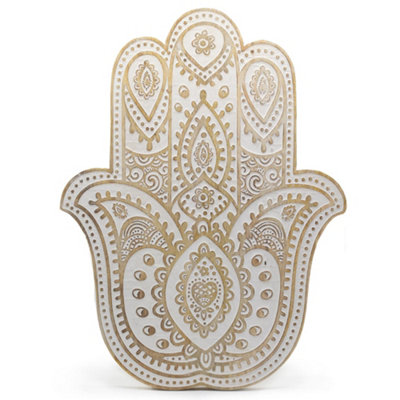 Serenityy Mango Wood Hamsa Wall PlaqueWhitewash Finish from B&Q
