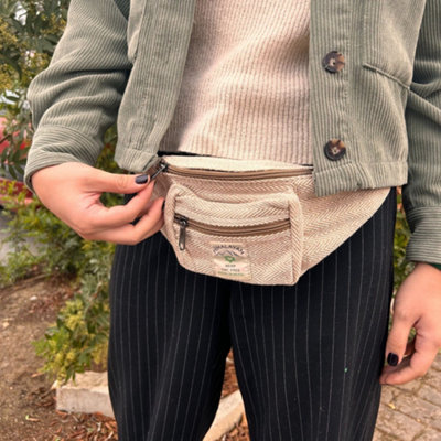 B&Q -  Cotton Hemp Belt Bag And Fanny Pack In NaturalLightweight Hemp-Cotton Pouch