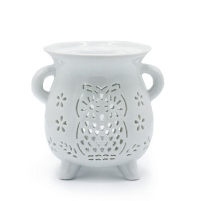 Serenityy Caildren Ceramic Oil Burner Owl WhiteGloss Finish260GAromatherapy Tealight Diffuser from B&Q
