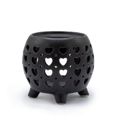 Serenityy Matt Black Ceramic Squat Pot Oil Burner Multi HeartsCompact Decorative Cauldron from B&Q