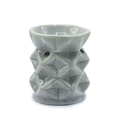 Serenityy Geometric Ceramic Oil BurnerGreyCompact Sculptural Aroma Warmer from B&Q