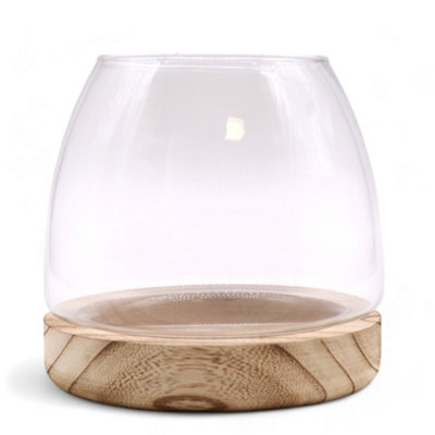 B&Q -  Medium 15X15Cm Glass Terrarium With Natural Tung Wood BaseOpen-Top Display