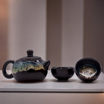 Awd Herbal Black Glaze Teapot Set - Pot & Two Cups - Image 5