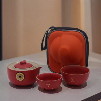 Awd Red Money Cat Teapot Set - Two Cups - Travel Pack - Image 5