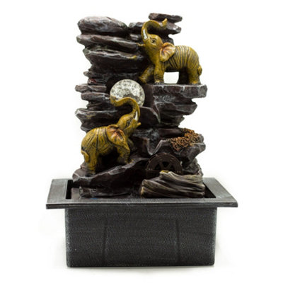 Serenityy Tabletop Water Feature 35CmElephantsCrystal Ball & Water WheelIndoor Polyresin Fountain from B&Q