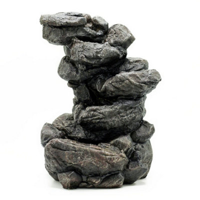 Serenityy Tabletop Water Feature 35CmMulti-Tier Natural Rock CascadeDark Grey from B&Q