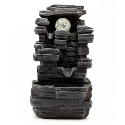 Serenityy Tabletop Water Feature 35 CmSlab Rocks Formation With Crystal BallBlackIndoor. from B&Q