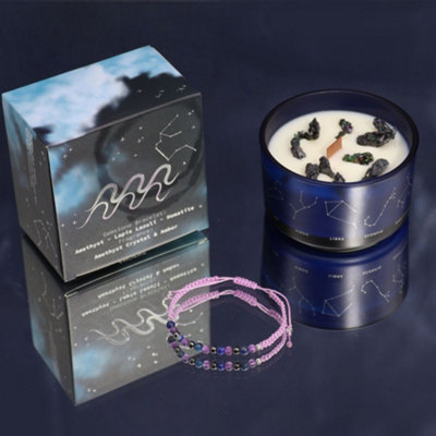 B&Q -  Zodiac Crystal Candle With Gemstone Bracelet For AquariusAmethyst And Amber Scent320G - Image 6