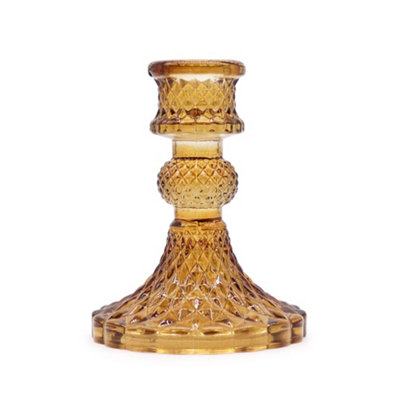 Serenityy Vintage Dinner Candle HolderAntique Amber GlassFits Standard Taper CandlesSturdy BaseIndoor Décor from B&Q