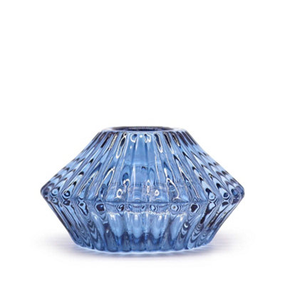 Serenityy Flower Flip Dinner Candle And Tealight HolderRoyal BlueGlassBrushed Gloss Finish from B&Q