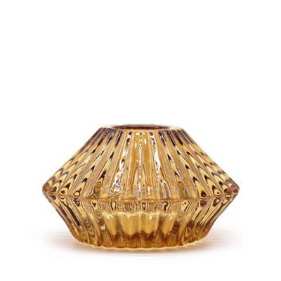 Serenityy Flower Flip Dinner Candle And Tealight HolderAntique Amber Glass203G from B&Q