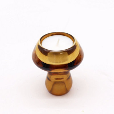 Serenityy Mushroom Flip Dinner Candle And Tealight HolderAntique AmberGlassBrushed Gloss Finish188G from B&Q