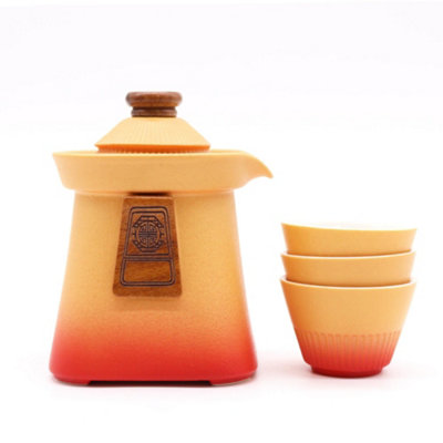 B&Q -  Temple Teapot Set With Three CupsOrange EarthHerbal Loose Leaf Tea SetPack Of 4.