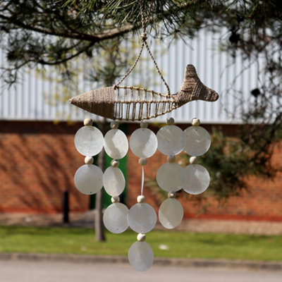 Serenityy Driftwood Wind Chime With String Fish And Natural Copis Drop112 GWhite Coastal Décor from B&Q