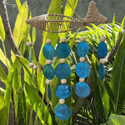 Serenityy Driftwood Wind Chime With String Fish And Blue Copis DropsGloss Blue from B&Q