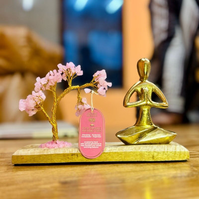Serenityy Gemstone Yoga GardenRose Quartz Tilted Tree With Namaste Figurine100 ChipstonesPink Ornamental from B&Q