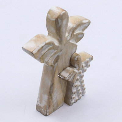 Serenityy Mango Wood Double Angel FigurineWhitewash7 X 3 X 15 Cm from B&Q