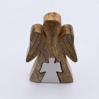 Serenityy Mango Wood Angel Figurine With White Enamel9 X 3 X 15 CmHandmade Keepsake from B&Q