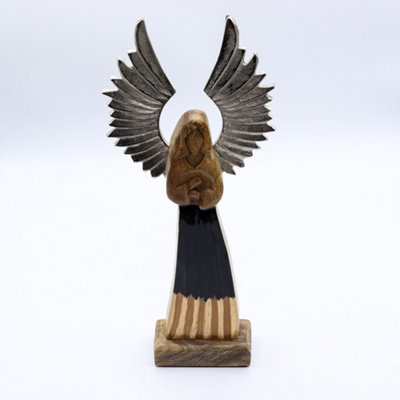 Serenityy Large Hand-Carved Mango Wood Guardian Angel Figurine With Silver-Toned Metal Wings And Black Enamel Finish40Cm from B&Q
