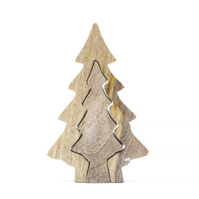 Serenityy Lost In The ForestSmall Tree In A Tree Wooden DecorationHandcrafted Mango Wood With Green Enamel15X10Cm from B&Q