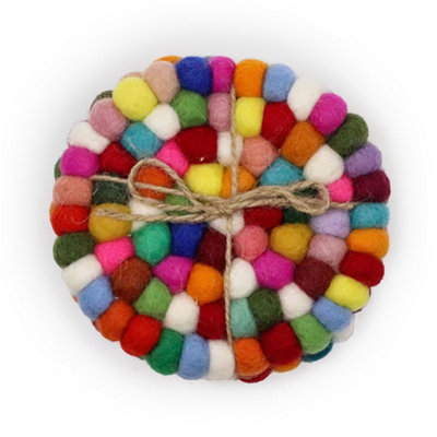 B&Q -  Felt Ball Round Coasters Multi Colour Set Of 4