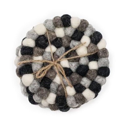 B&Q -  Felt Ball Round Coasters Multi Grey Colour Set Of 4